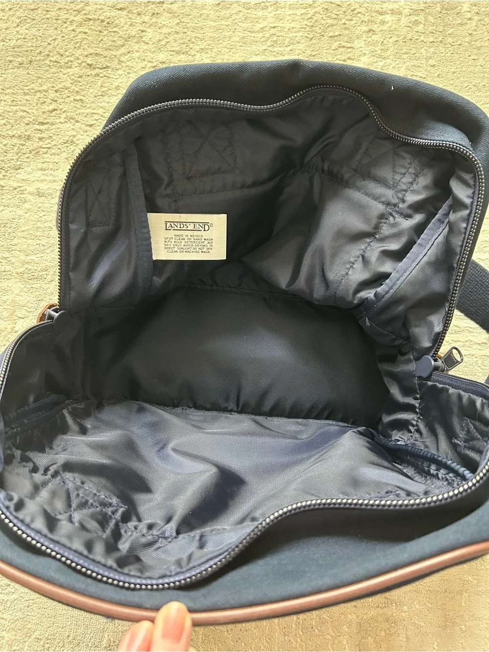Lands’ End direct merchants navy travel bag with removable shoulder strap